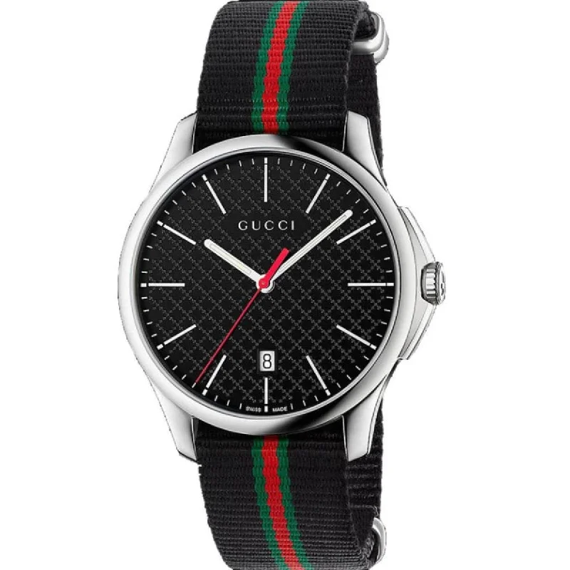 Men's Chronograph Watches for Customization-Gucci Men's YA126321 G-Timeless Black green and red Nylon Watch