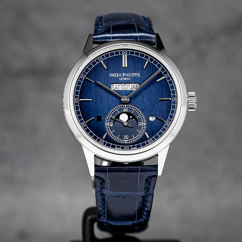 Men's Patek Philippe Watches for Luxury Enthusiasts-GRAND COMPLICATIONS 5236P PLATINUM IN-LINE PERPETUAL CALENDAR BLUE DIAL (2021)