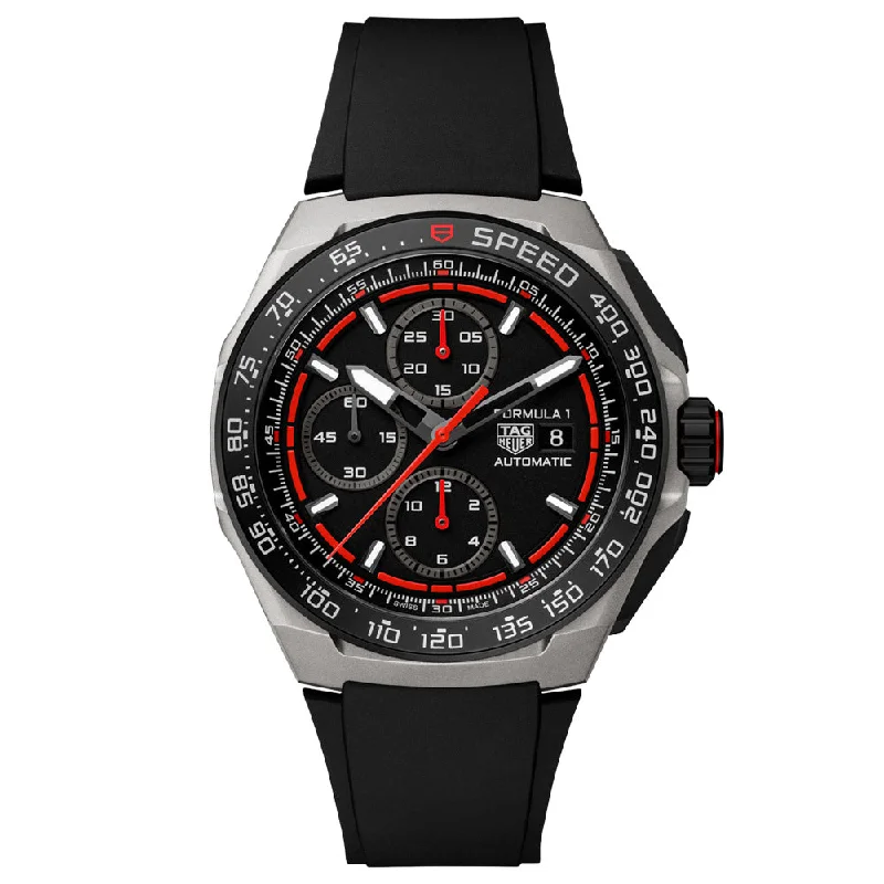 Women's Chronograph Watches for Weather Monitoring-TAG Heuer Formula 1 Chronograph 44mm Black Dial Titanium Automatic Gents Watch CBZ2082.FT8096