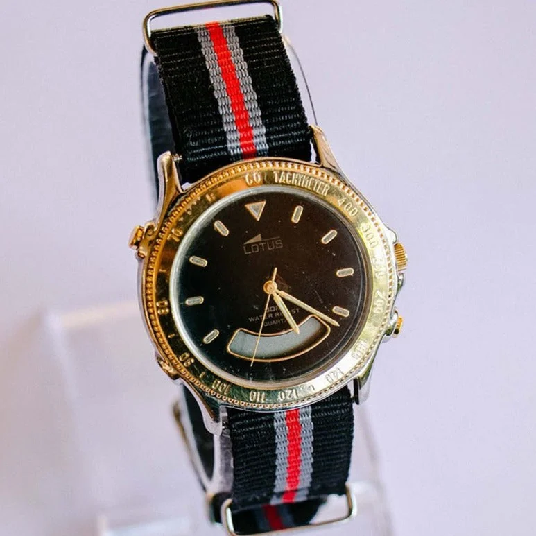 Women's Pilot Watches for High-End Collectors-90s Lotus Digital Analog Vintage Watch Black Dial Gold Tone Case Women's Pilot Watches for High-End Collectors-90s Lotus Digital Analog Vintage Watch Black Dial Gold Tone Case