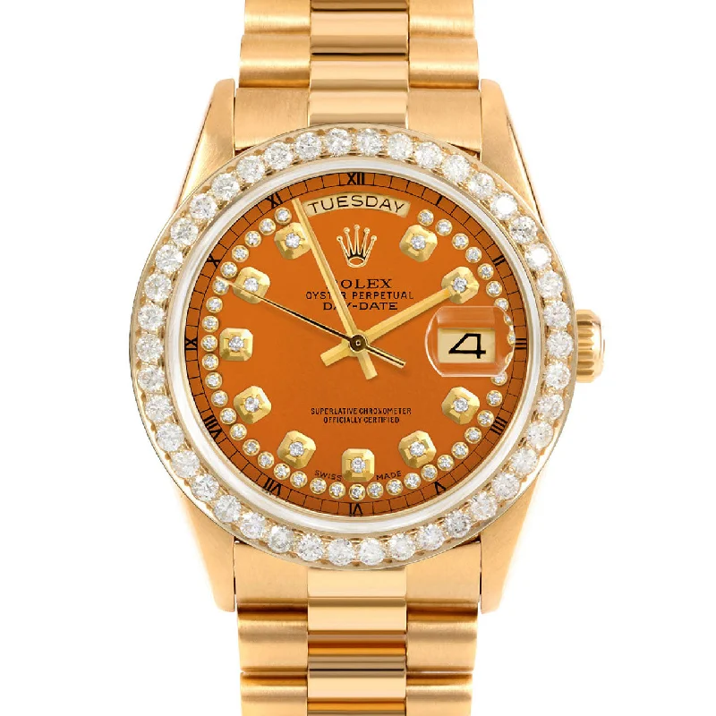 men's Rolex watches with emerald bezel -​Rolex Day-Date 36mm | 18238-ORN-STRD-25CT-PRS
