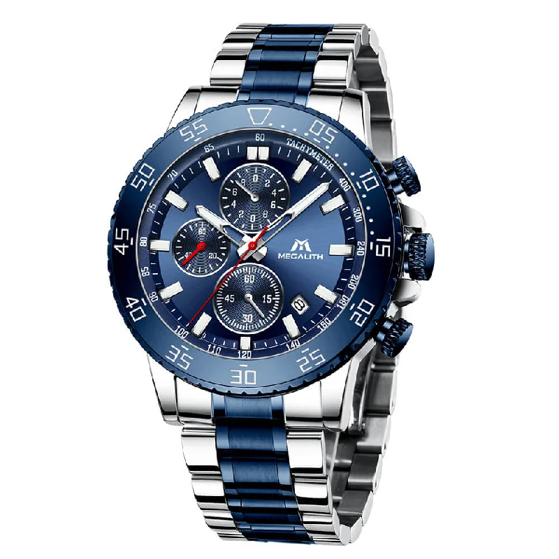 Men's Chronograph Watches with Laser Engraving-8087M | Quartz Men Watch | Stainless Steel Band