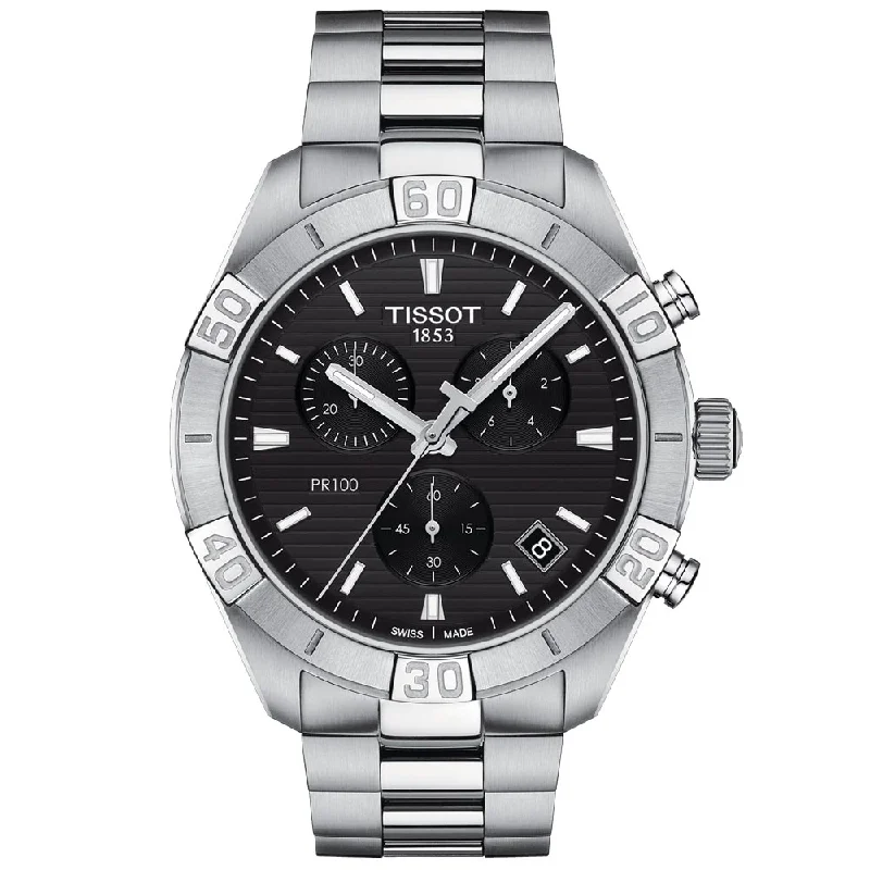 Women's Chronograph Watches with Morse Code Feature-Tissot PR 100 Sport 44mm Black Dial Quartz Chronograph Gents Watch T1016171105100