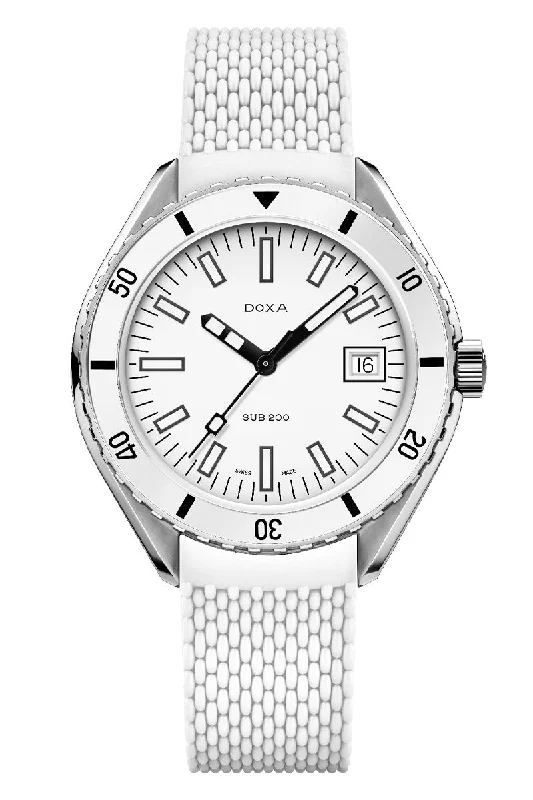 Men's Slim Dress Watches for Business Meetings-Doxa Sub 200 Whitepearl 799.10.011.23
