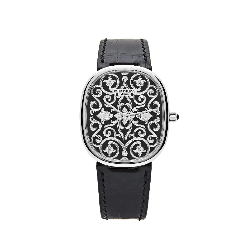 Men's Patek Philippe Watches with GPS Navigation-Patek Philippe Golden Ellipse 5738/51G-001 White Gold Engraved Dial