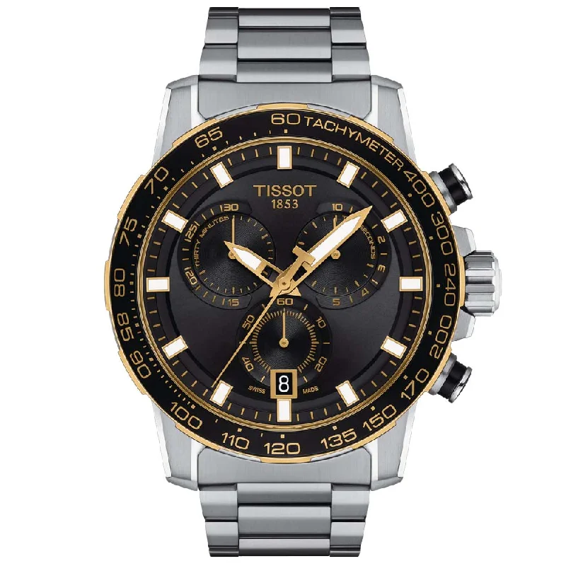 Women's Chronograph Watches with UV Sensor-Tissot Supersport Chrono 45.5mm Black Dial Gold PVD Steel Quartz Gents Watch T1256172105100