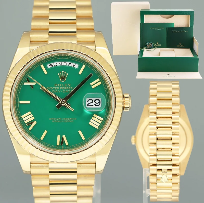 Women's Rolex Party Wear Watches-2020 MINT Rolex Day-Date 40 President 228238 Green Enamel Roman Gold Watch Box