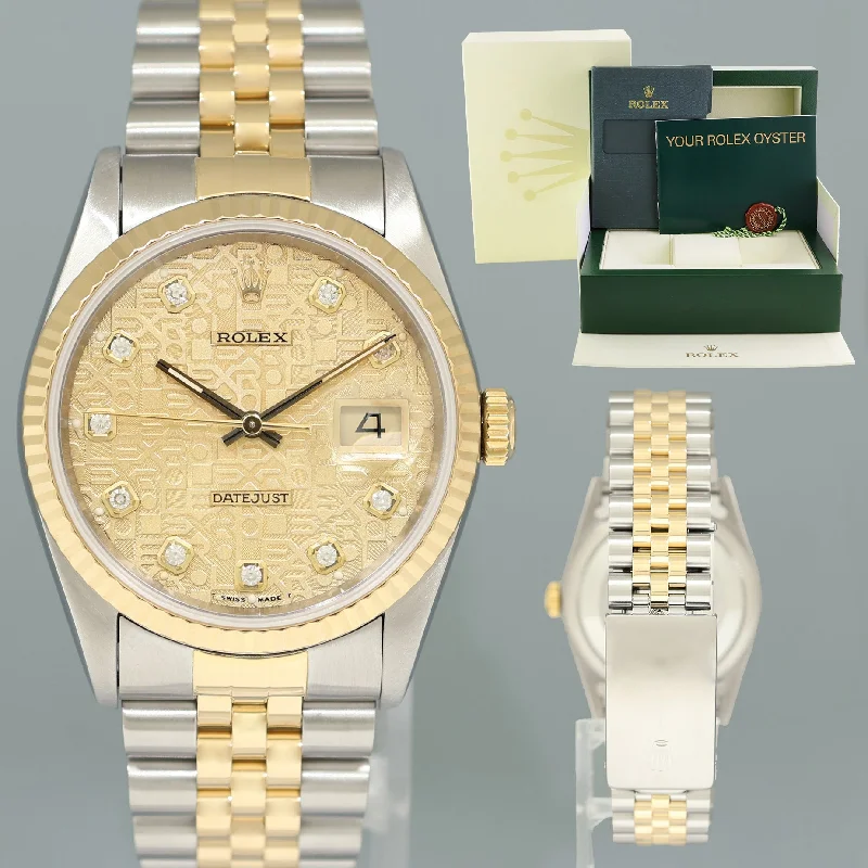 Women's Rolex Classic Style Watches-MINT Rolex DateJust 16233 Two Tone Yellow Gold Jubilee Champagne Diamond Watch