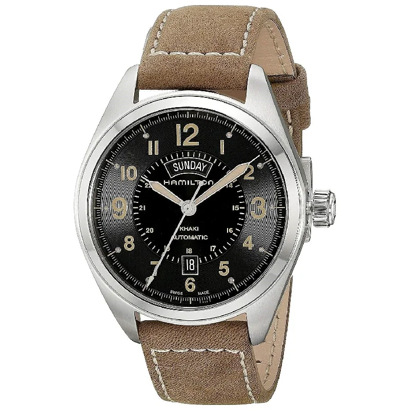 Men's Chronograph Watches for Technological Innovation-Hamilton Men's H70505833 Khaki Field Brown Leather Watch