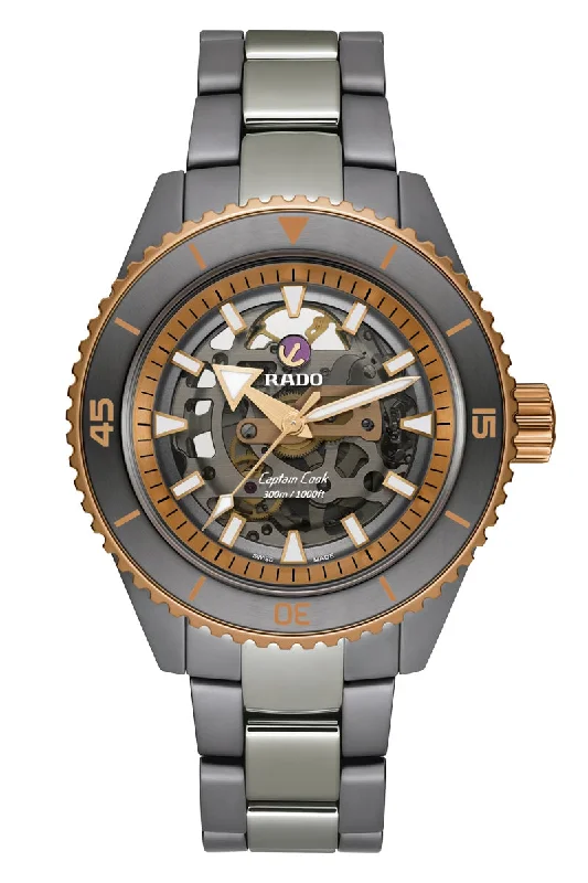 Men's American Made Dress Watches for Local Craftsmanship-Rado Captain Cook High-Tech Ceramic Skeleton R32148162