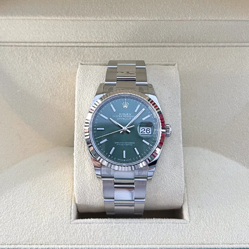 men's Rolex watches with sector dial -​Rolex Datejust36 36mm Steel/WG Green Dial Stick Markers 2025 Ref m126234-0052 (#856)