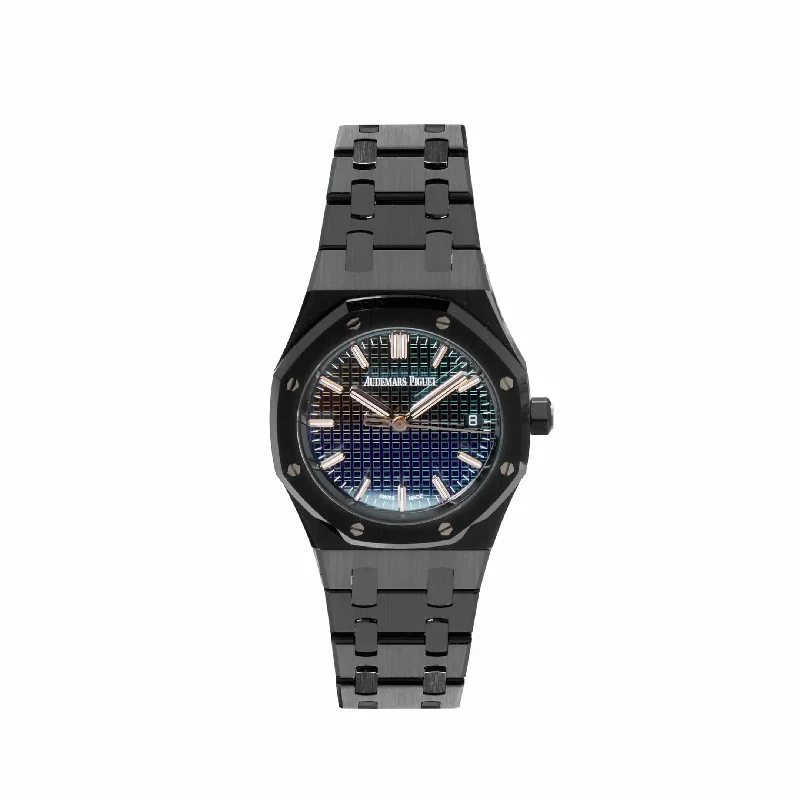 Men's Audemars Piguet Retro Style Watches-Audemars Piguet Royal Oak 77350CE.OO.1266CE.02.A Selfwinding 'Ladies' 'Carolina Bucci' Black Ceramic Rainbow Dial Limited Edition (2022)