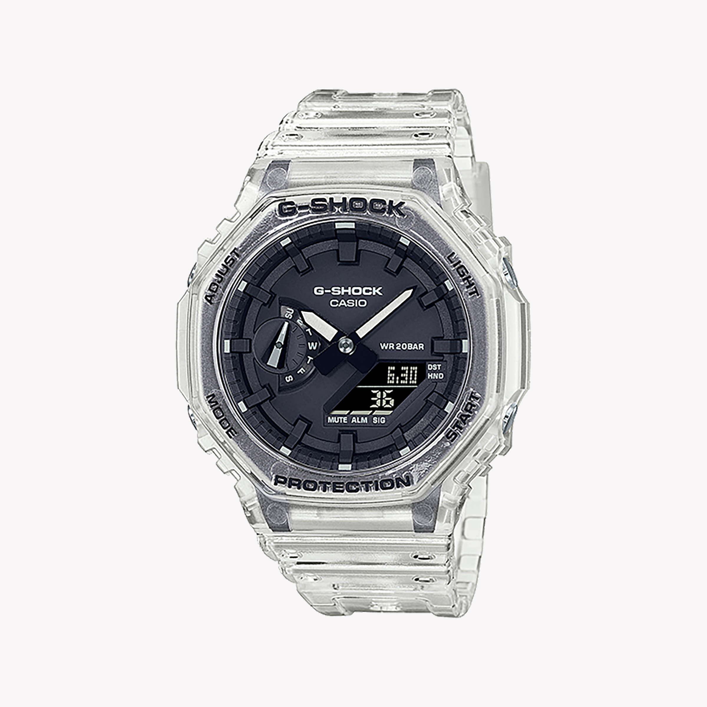 Men's Digital Watches for Birthday Gifts-G-SHOCK Men's White Resin Watch, Transparent Case | GA-2100SKE-7ADR