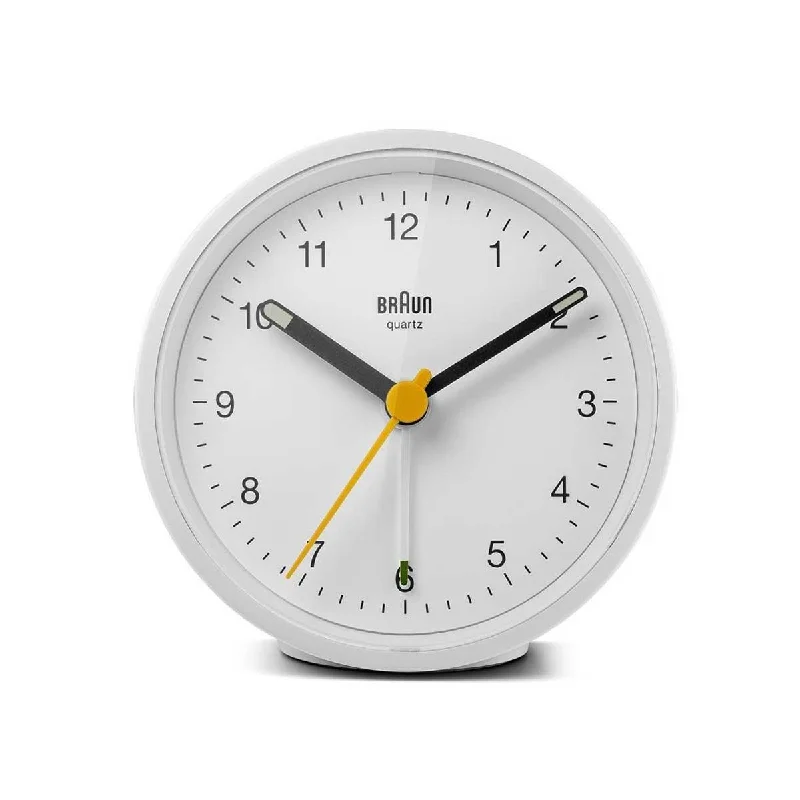 Battery Powered Clocks for Portability-Braun Classic White Analogue Alarm Clock BC12W