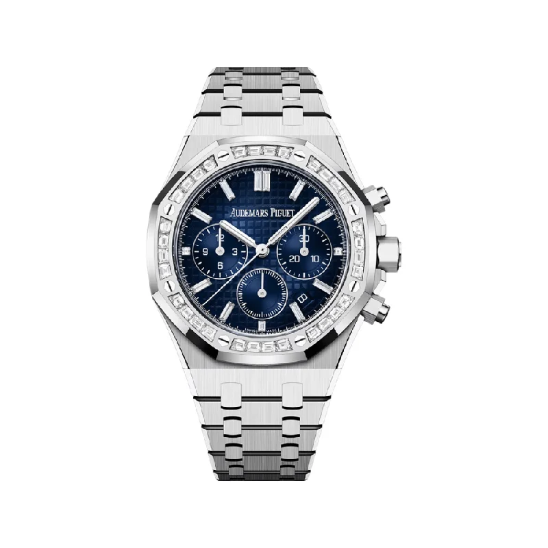 Men's Audemars Piguet Party Wear Style Watches-Audemars Piguet Royal Oak Chronograph 26715BC.ZZ.1356BC.01 White Gold Diamond Bezel Smoked-Blue Dial