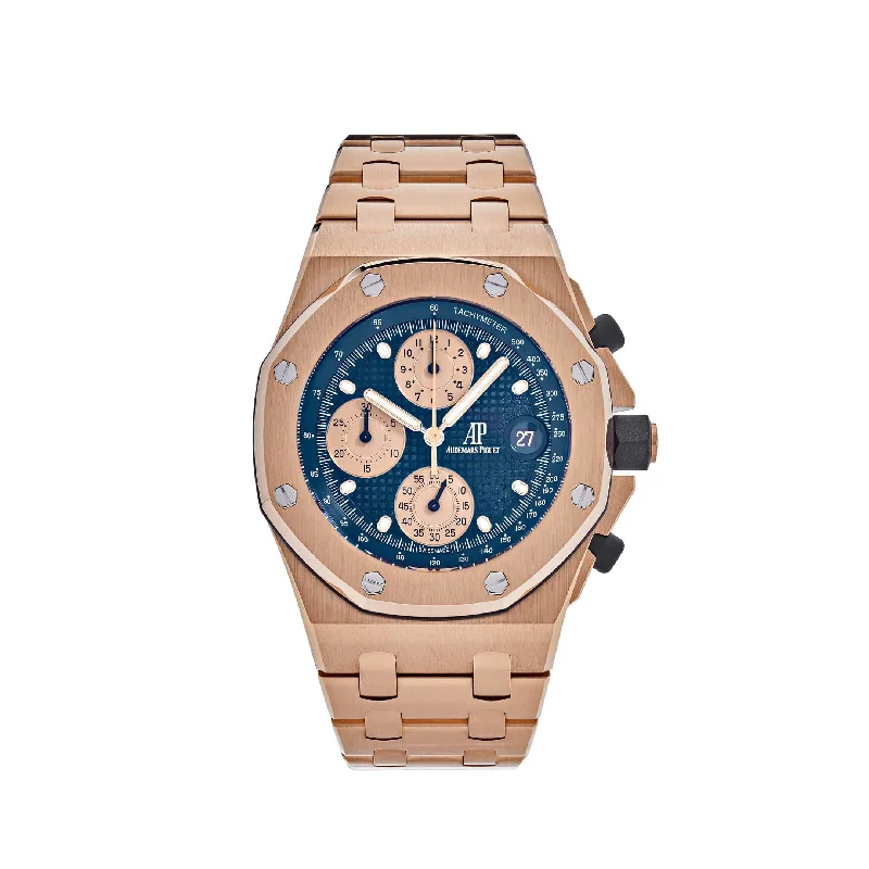 Men's Audemars Piguet Minimalist Style Watches-Audemars Piguet Royal Oak Offshore 26238OR.OO.2000OR.01 Chronograph 'Brick' Rose Gold Blue Dial