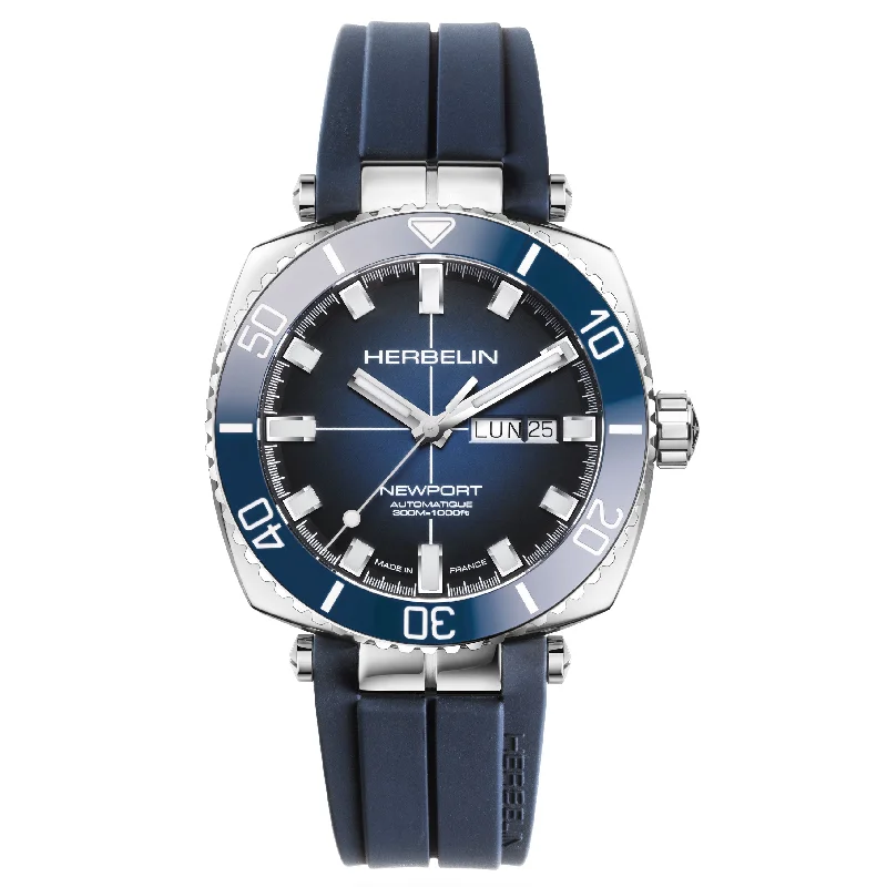 Men's Smart Style Dress Watches with Smart Features-Herbelin Newport Heritage Diver Auto Men's Blue Watch 1774/BL15CB