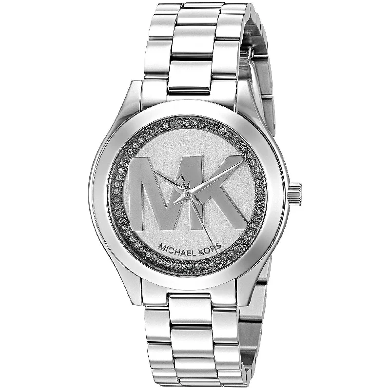 Women's Chronograph Watches for Collectors-Michael Kors Women's MK3548 Mini Slim Runway MK Logo Crystal Stainless Steel Watch