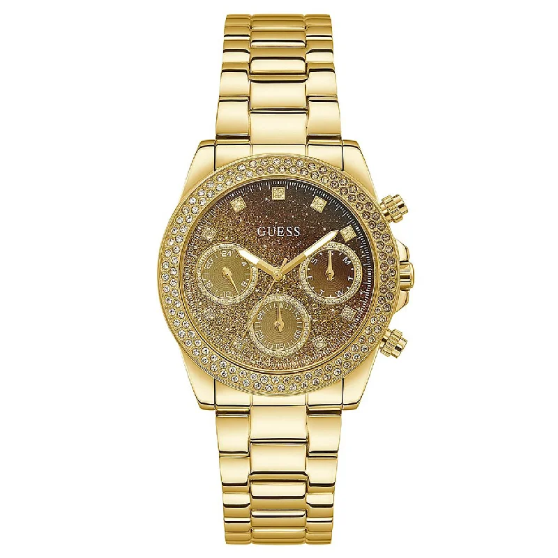 Women's Pilot Watches with Compass Calibration-Guess Sol Gold Dial Women 22mm