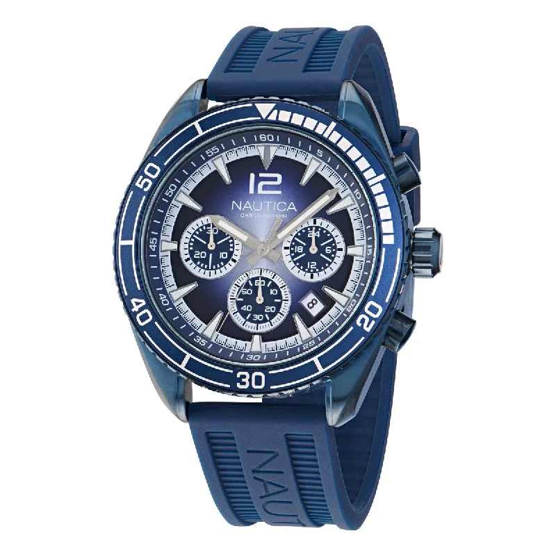 Women's Chronograph Watches for Technological Innovation-Nautica Key Biscane Blue Dial Round Case Quartz Analog Men Watch