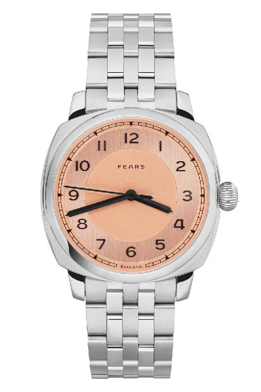 Men's Cushion Case Style Dress Watches for Vintage Inspiration-Fears Brunswick 40 Copper Salmon