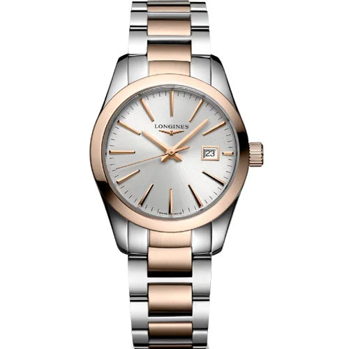 Women's Pilot Watches with Stainless Steel Cases-Longines Conquest Classic Sunray Silver Dial Women 29.5mm