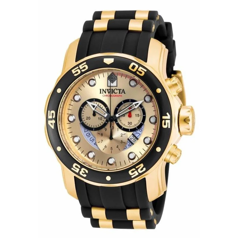 Men's Chronograph Watches with Altimeter Calibration-Invicta Men's 17566 Pro Diver Scuba Black and Gold-tone Polyurethane and Stainless Steel Watch