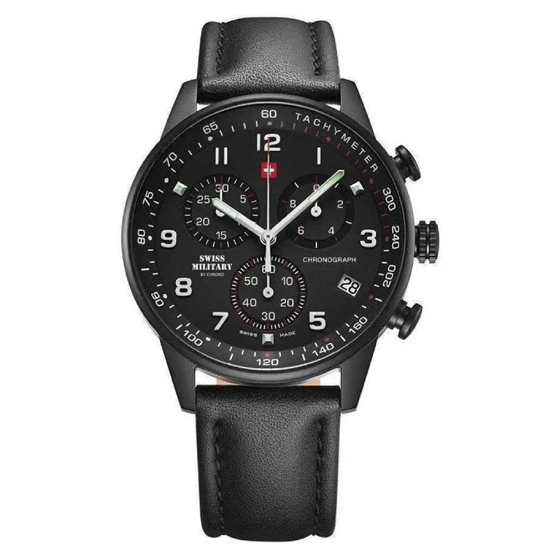 Men's Military Watches for Historical Interpretation-Swiss Military Chronograph Leather Mens Watch - SM34012.08