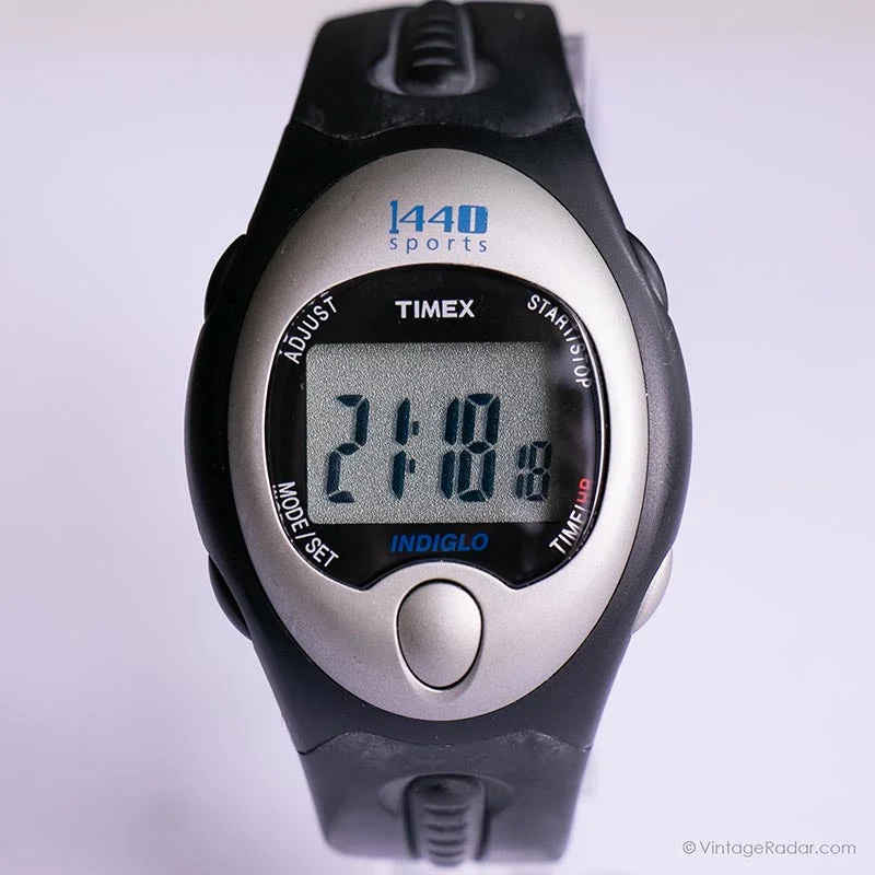 Women's Pilot Watches with GMT Function-Vintage Timex 1440 Sports Watch | Digital Chronograph Watch for Her