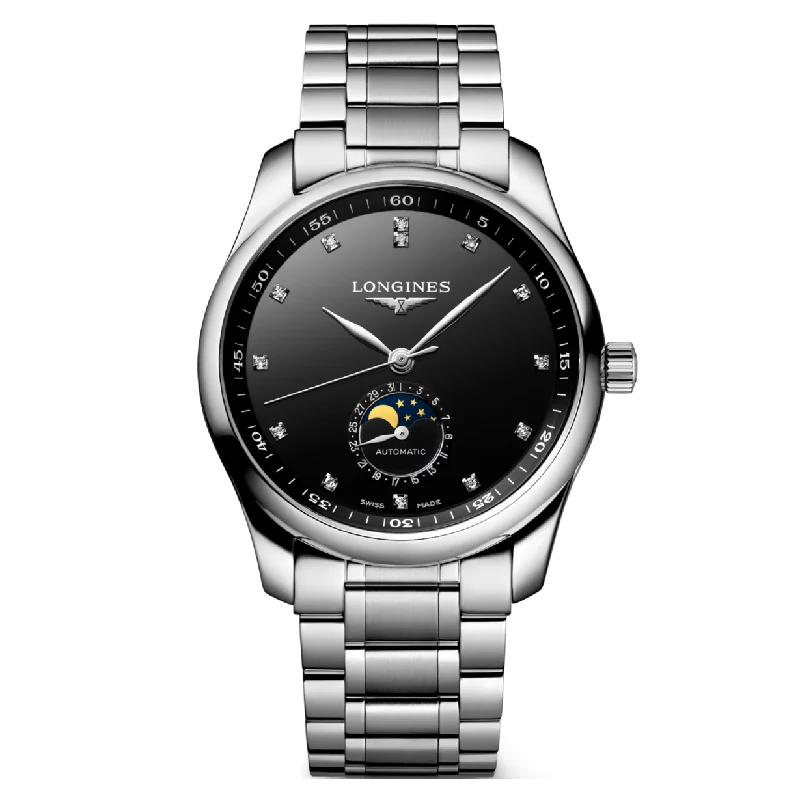 Women's Pilot Watches with Japanese Made Reliability-Longines Master Collection Black Lacquered Polished Dial Men 40mm