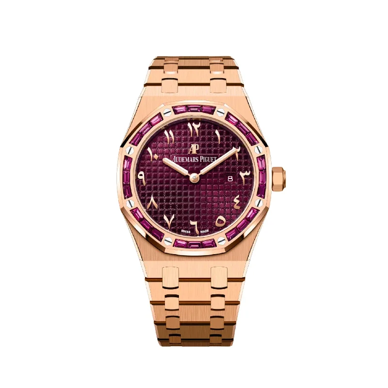 Men's Audemars Piguet Handmade Style Watches-Audemars Piguet Royal Oak Quartz 67656OR.GR.1261OR.01 'Ladies' 'Special Edition' Rose Gold Burgundy Dial Garnet Bezel