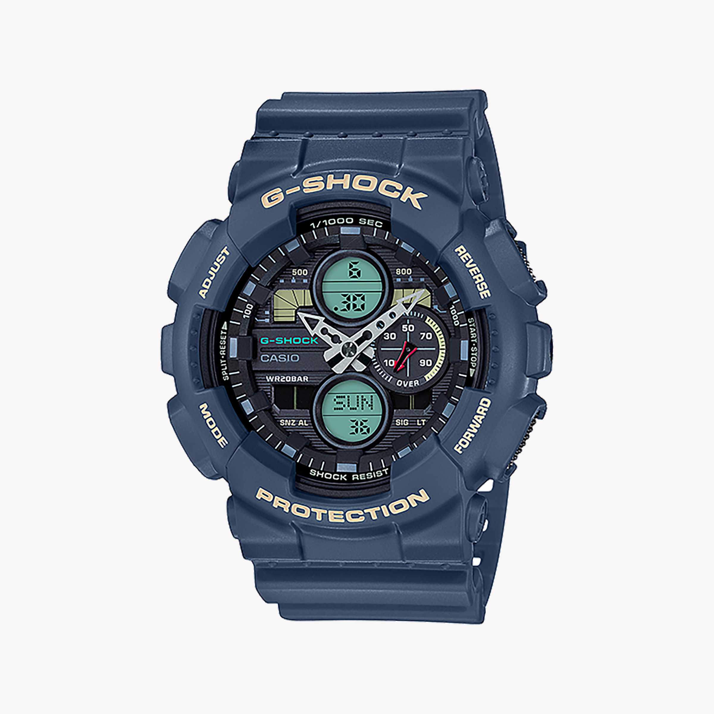 Digital Watches for Men with Heart Rate Monitoring-CASIO G-SHOCK GA-140-2ADR BOLD BLUE - RUGGED SPORTY MEN'S WATCH with 200m Water Resistance and Digital Precision