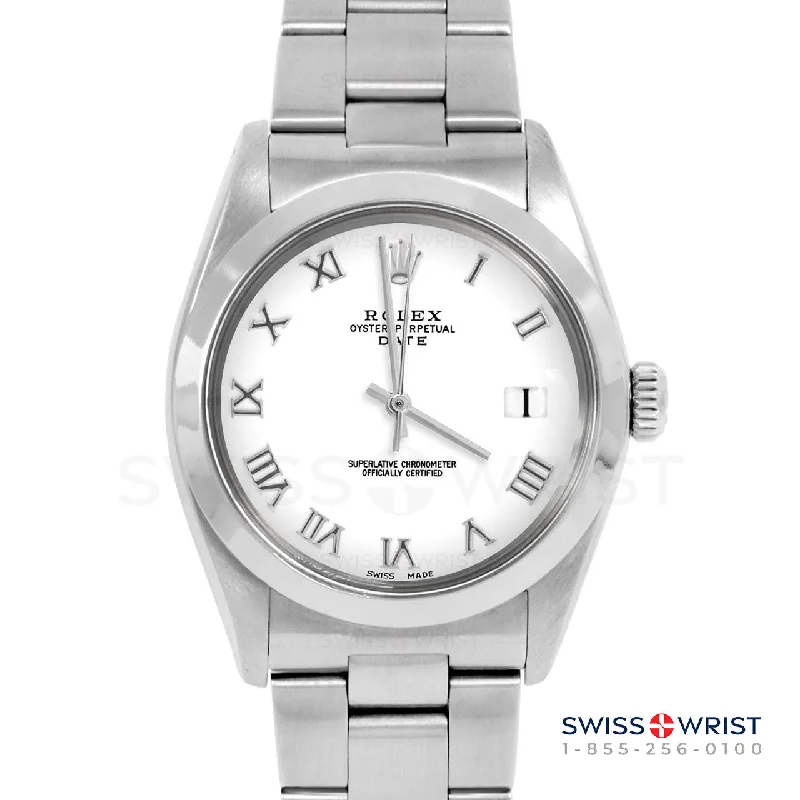 men's Rolex watches with meteorite dial -​Rolex Date 34mm | 1500-SS-WHT-ROM-SMT-OYS