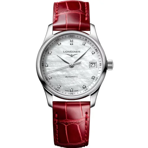 Women's Pilot Watches with GMT Function-Longines Master Collection White Mother-Of-Pearl dial Women 34mm