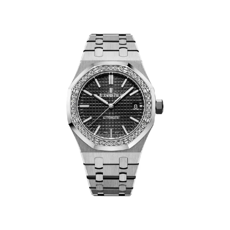 Men's Audemars Piguet Special Edition Design Watches-Audemars Piguet Royal Oak Selfwinding Stainless Steel Black Dial Diamond Bezel 37mm 15451ST.ZZ.1256ST.01