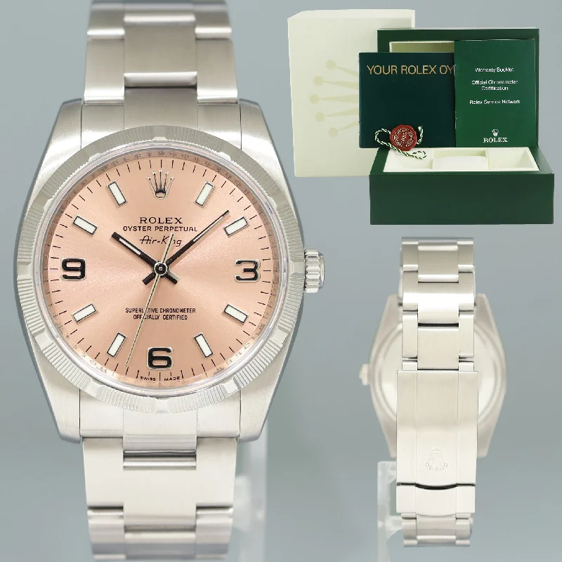 Women's Rolex Luxury Design Watches-MINT Rolex Air King 114210 Salmon 34mm Pink Dial Oyster Steel Watch Box