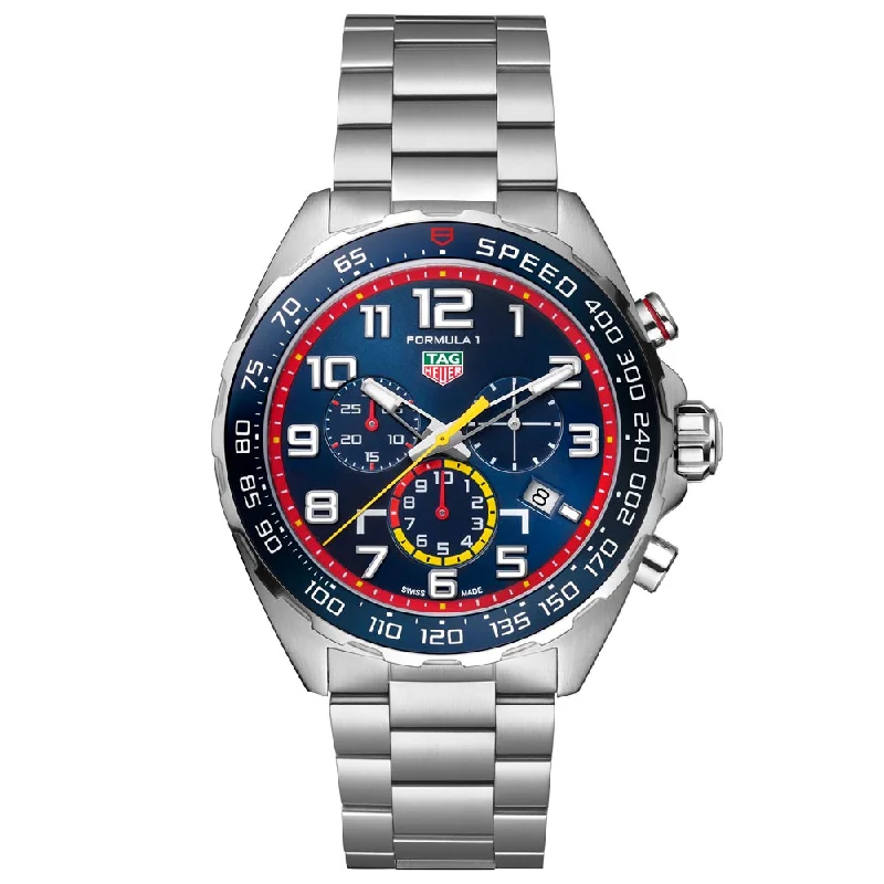 Women's Chronograph Watches for Navigation Instruments-TAG Heuer Formula 1 Red Bull Racing Special Edition 43mm Blue Dial Quartz Chronograph Gents Watch CAZ101AL.BA0842