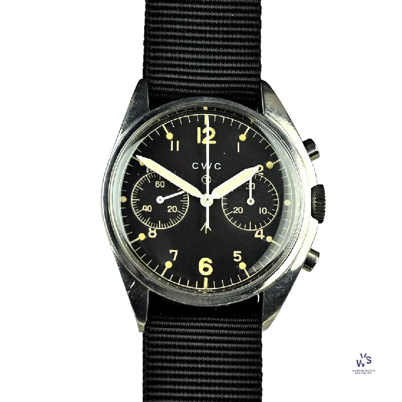 Men's Military Watches with Negotiation Services-CWC - FAB FOUR - Two Register Chronograph  - Military Issued - Valjoux Calibre 7733 - Issued 1974