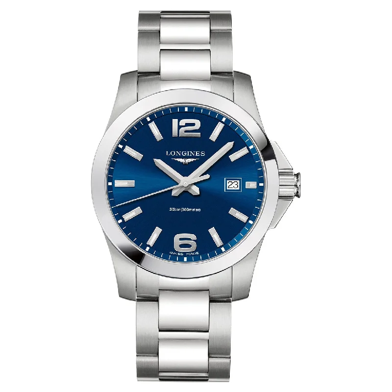Women's Pilot Watches with Radio Frequency-Longines Conquest Blue dial Men 41mm