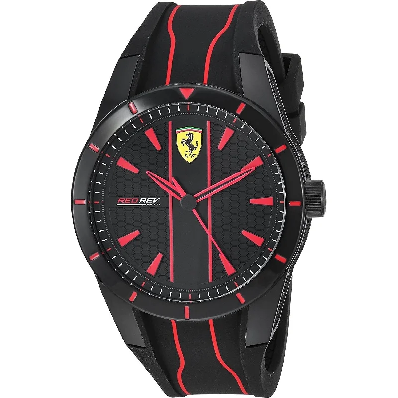Men's Chronograph Watches with Minimalist Style-Ferrari Men's 830481 Red Rev Black Silicone Watch