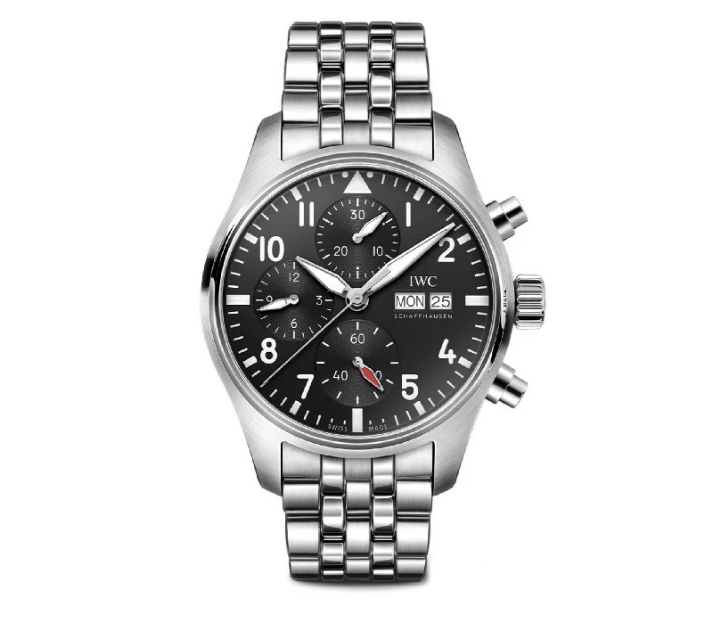 Pilot Watches for Men with Square Case Style-41mm Chronograph Stainless Steel Black Dial Self Winding