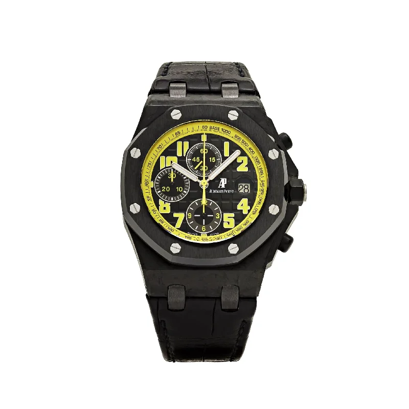 Men's Audemars Piguet High-End Watches-Audemars Piguet Royal Oak Offshore Chronograph 26176FO.OO.D101CR.02 'Bumble Bee' Carbon Black Dial Alligator (2011)