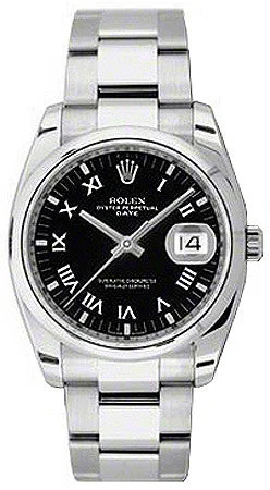 Black dial white Roman numerals with silver index hour markers
