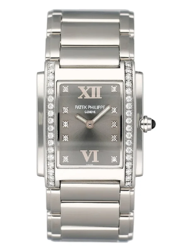 Men's Patek Philippe Watches for Formal Events-Patek Philippe Twenty-4 4910 Diamond Gray Dial Ladies Watch
