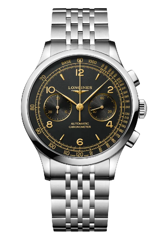 Men's Smart Dress Watches with Smart Features-Longines Record 40mm Automatic Chronometer Chronograph L2.921.4.56.6