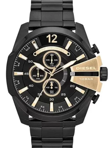 Chronograph Watches for Men Online-Diesel Mega Chief Round Analog Black Dial Men'S Metal Watch