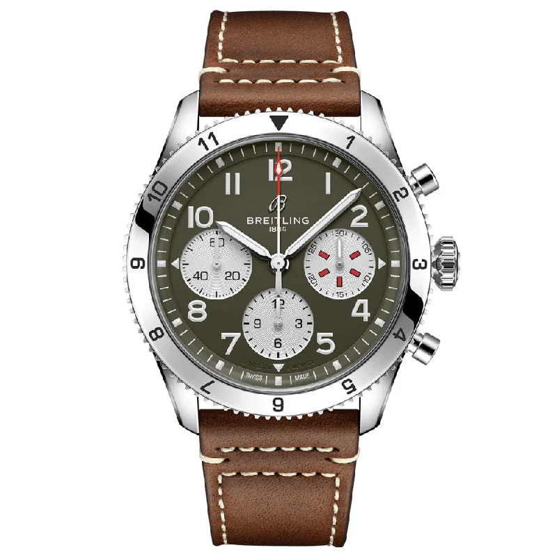 Women's Chronograph Watches with Limited Edition-Breitling Classic AVI Curtiss Warhawk 42mm Green Dial Automatic Chronograph Gents Watch A233802A1L1X1