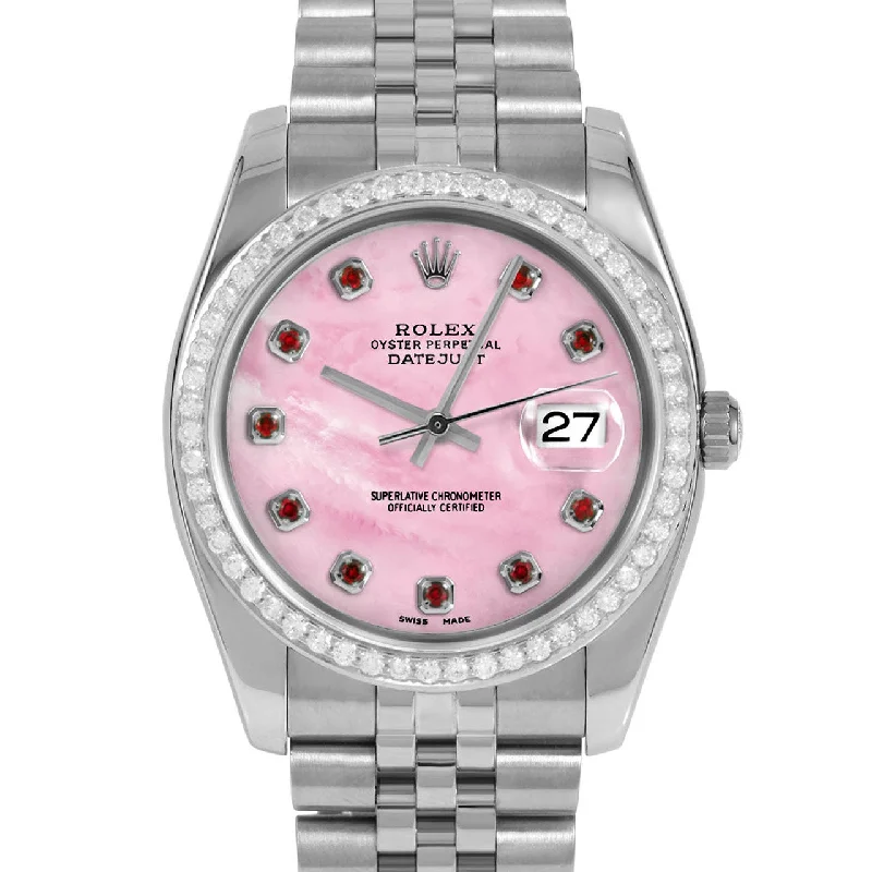 men's Rolex watches with engine-turned bezel -​Rolex Datejust 36mm | 116234-PMOP-RBY-AM-BDS-JBL