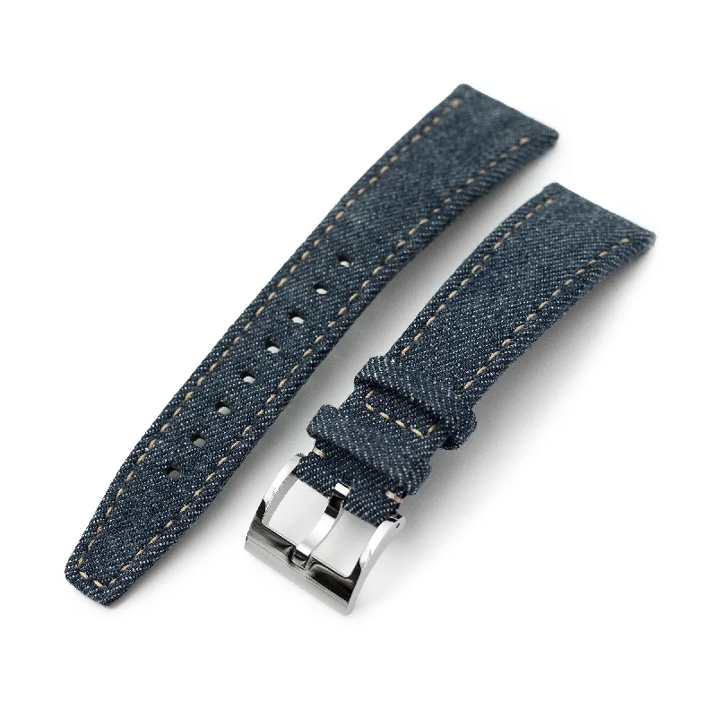Men's Military Watches with Visa Services-Upcycled Denim Blue Quick Release Watch Band, 20mm or 22mm