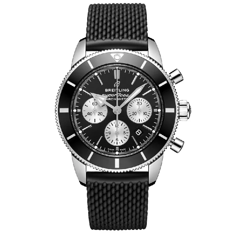 Women's Luxury Chronograph Watches-Breitling Superocean Heritage B01 Chronograph 44mm Black Dial Automatic Gents Watch AB0162121B1S1